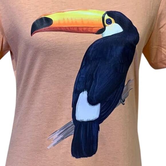 New Hand Printed Womens Medium Tropical Toucan Bird Ukraine Art Fundraiser Tee - Picture 2 of 4